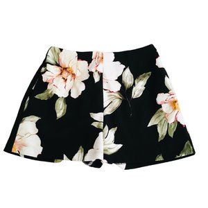 Leith Shorts Floral Black Stretch High Waist Zip Up Back Women’s Size Small
